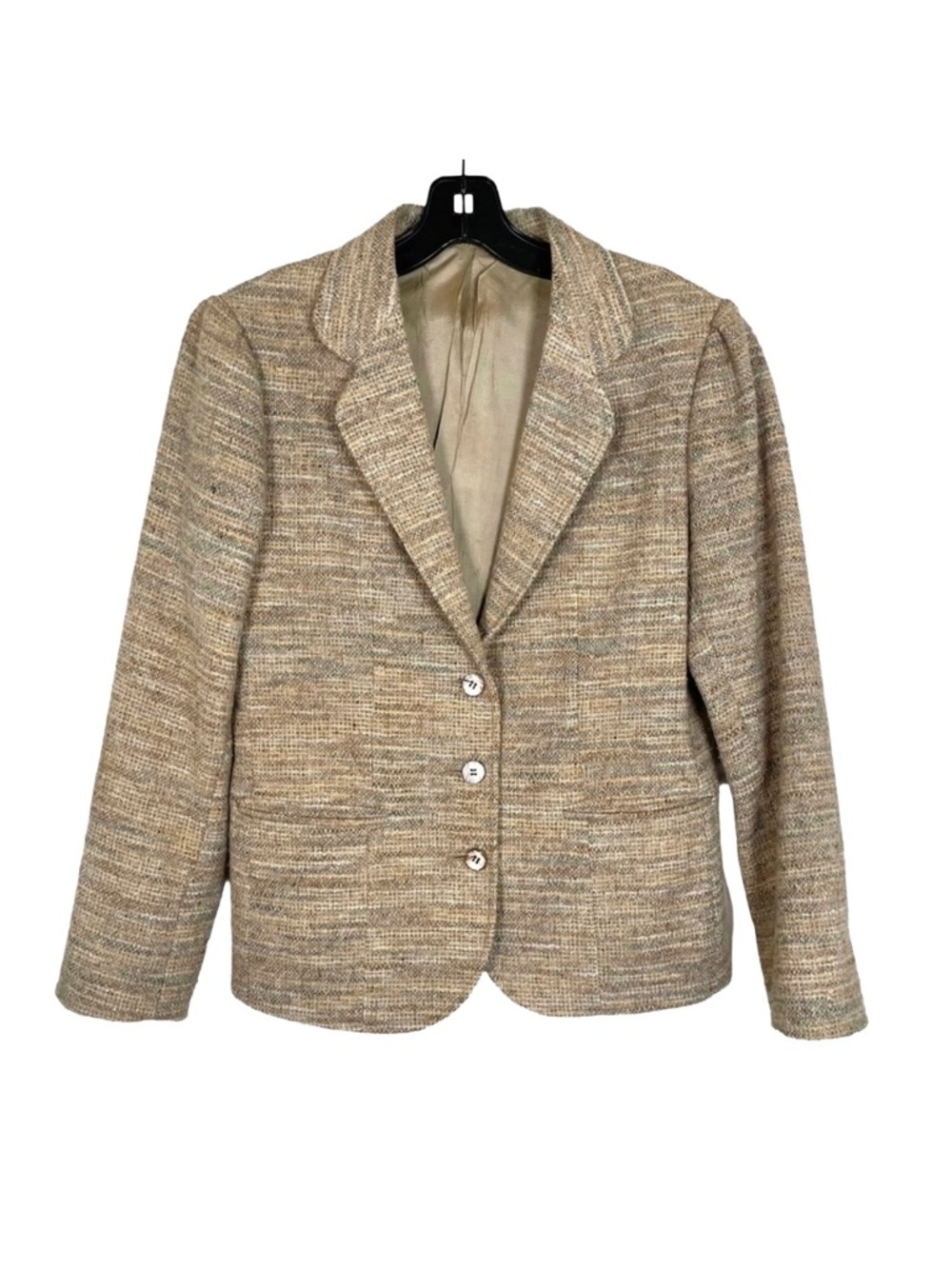 Vintage Sachel Wool Blend Tweed Blazer Neutral Tan Women’s S